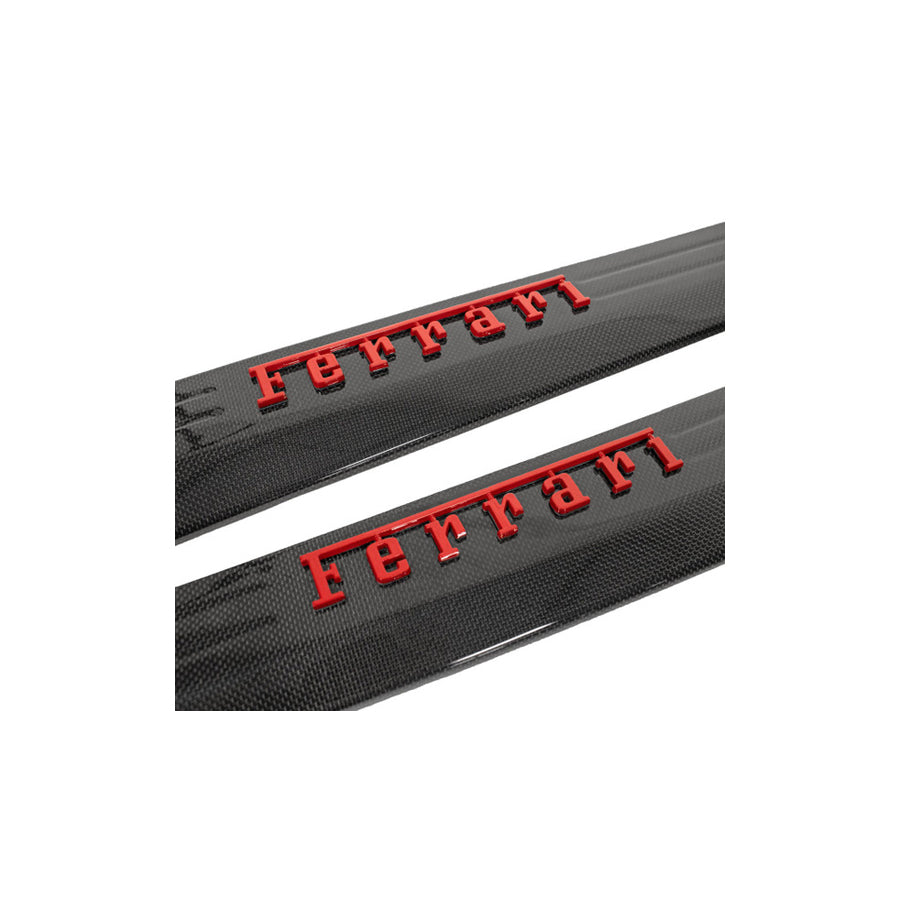 Carbon Fiber Door Sills with RED Raised Ferrari Script - Ferrari 458 Italia/Spider  | ML Performance UK