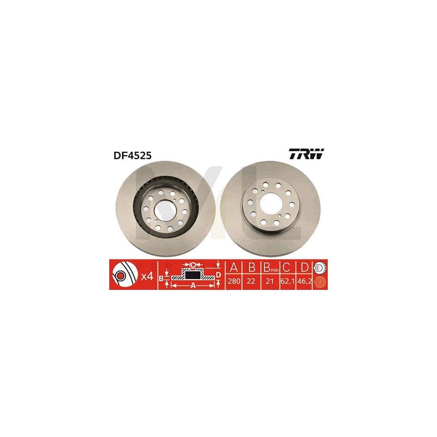 TRW DF4525 Brake Disc for TOYOTA MR2 II Coupe (W20) Vented, Painted | ML Performance Car Parts