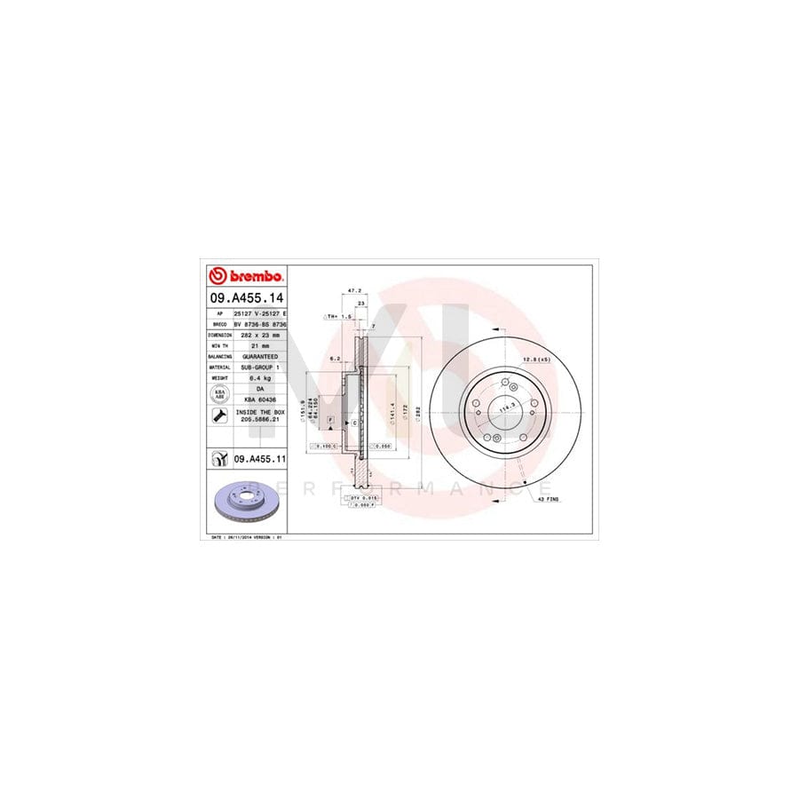 BREMBO 09.A455.14 Brake Disc Internally Vented, with bolts/screws | ML Performance Car Parts