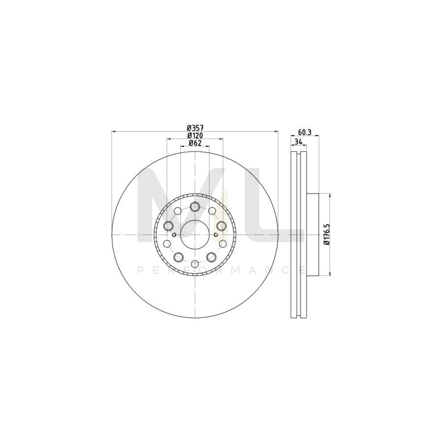 HELLA PRO 8DD 355 116-911 Brake Disc for LEXUS LS IV (XF40) Externally Vented, Coated, without wheel hub, without wheel studs | ML Performance Car Parts