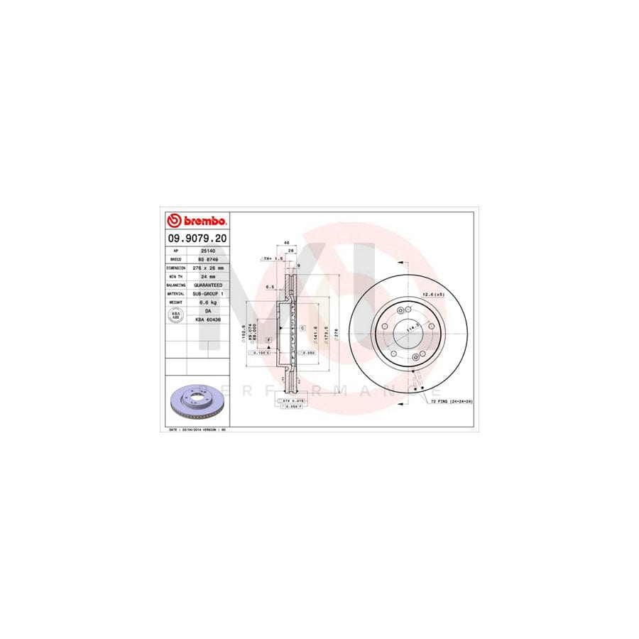 BREMBO 09.9079.20 Brake Disc Internally Vented | ML Performance Car Parts