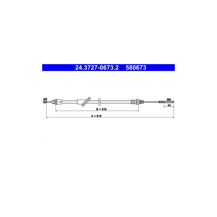 ATE 24.3727-0673.2 Hand Brake Cable For Ford Maverick Off-Road (1N2)