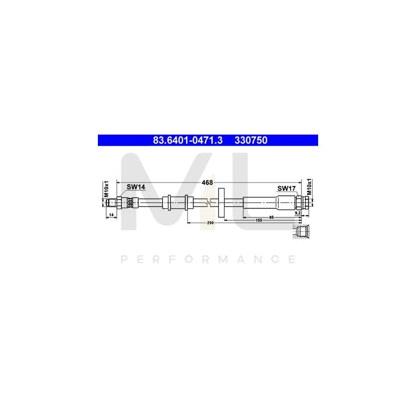 ATE 83.6401-0471.3 Brake Hose 470mm, M10x1 | ML Performance Car Parts