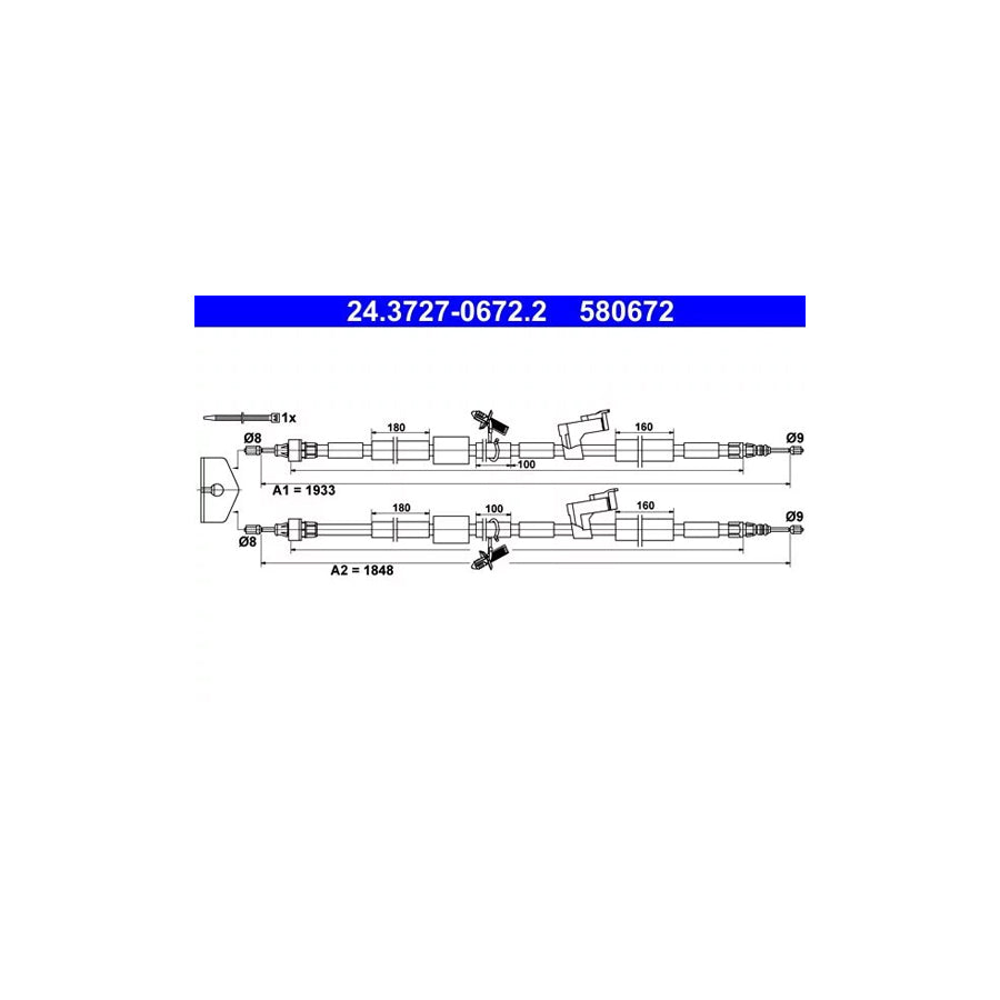 ATE 24.3727-0672.2 Hand Brake Cable