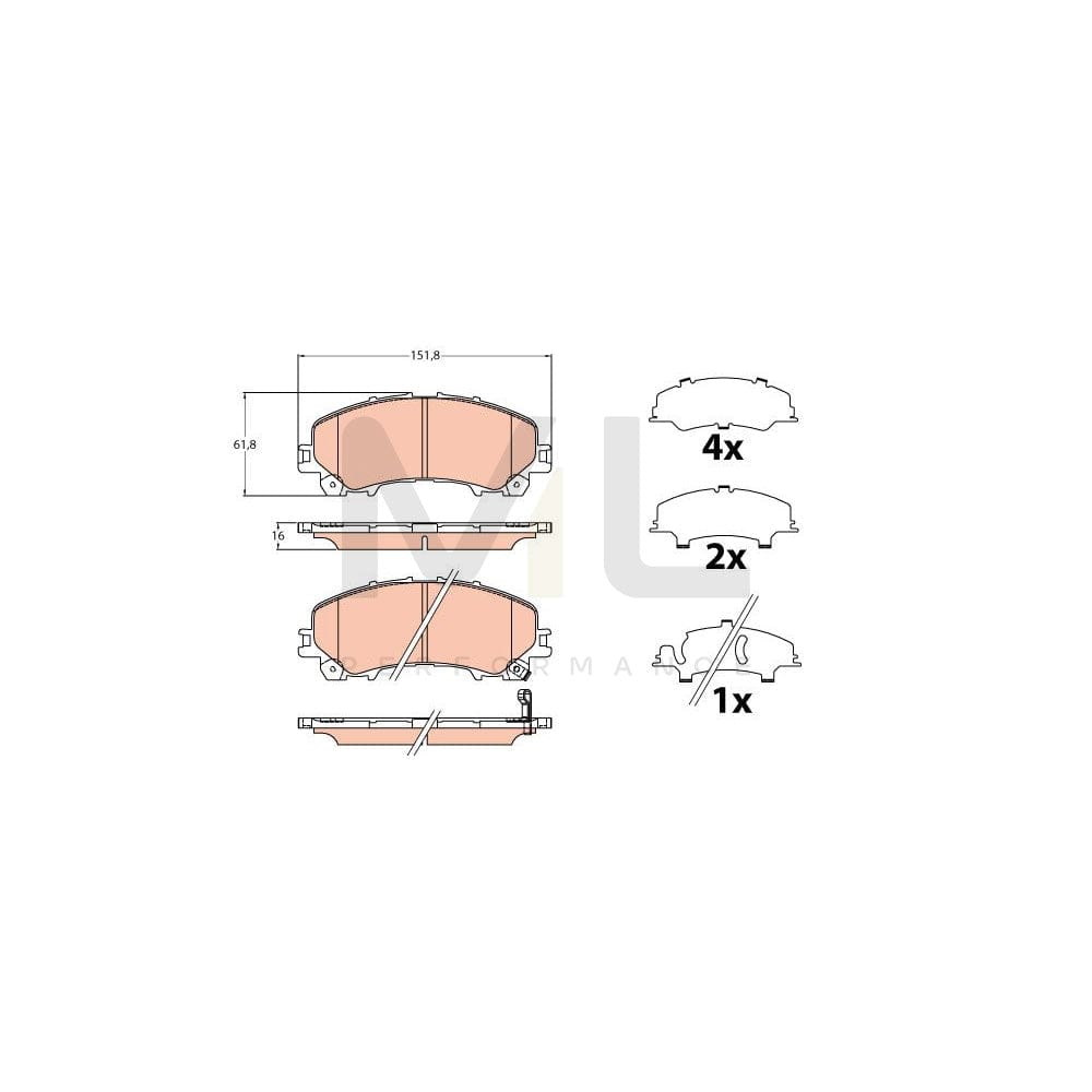 TRW Gdb2222 Brake Pad Set With Acoustic Wear Warning, With Accessories | ML Performance Car Parts