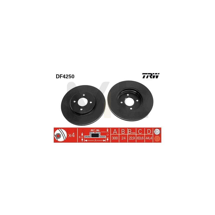 TRW DF4250 Brake Disc for FORD FOCUS Vented, Painted, High-carbon | ML Performance Car Parts