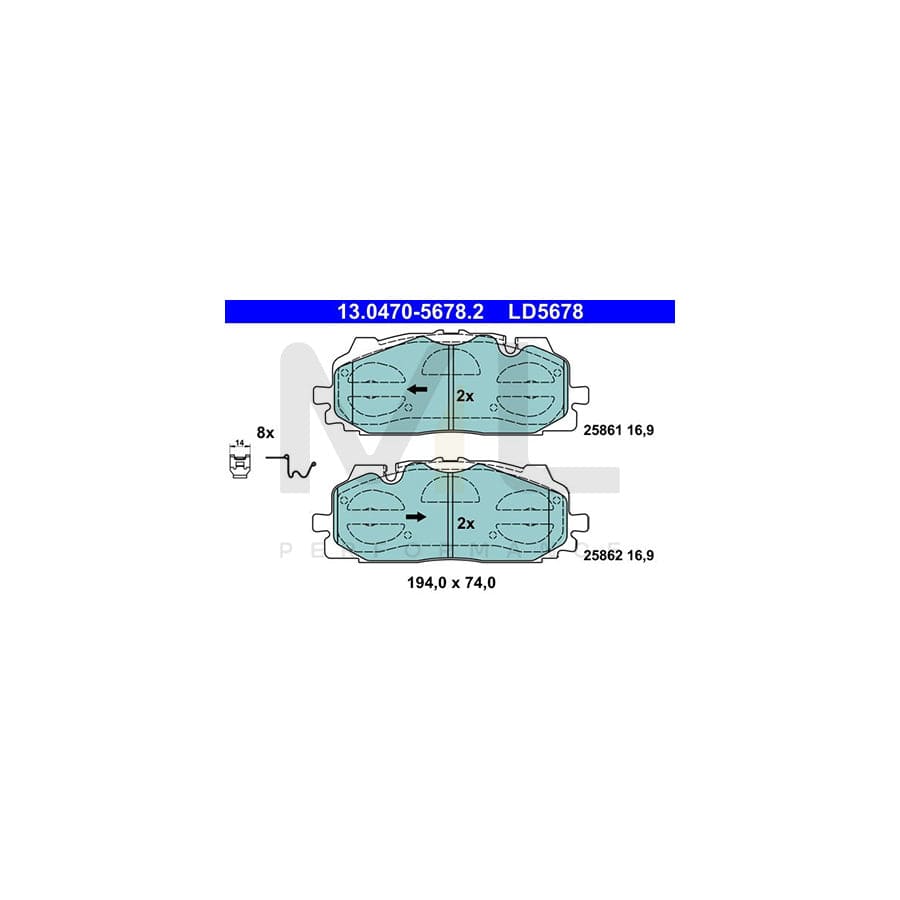 ATE 13.0470-5678.2 Brake pad set excl. wear warning contact, prepared for wear indicator, with accessories | ML Performance Car Parts