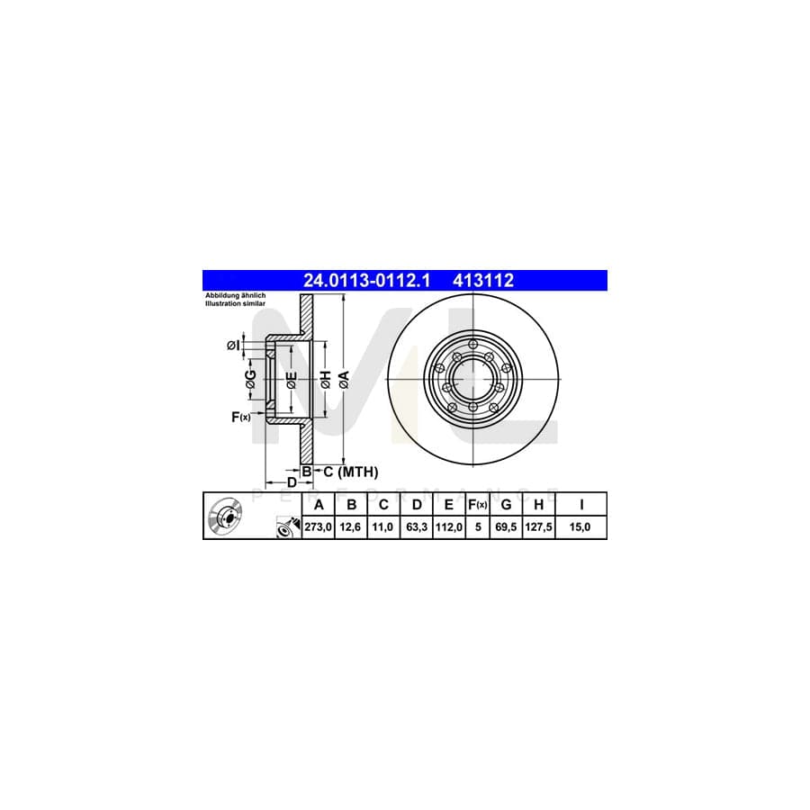 ATE 24.0113-0112.1 Brake Disc Solid, Coated | ML Performance Car Parts