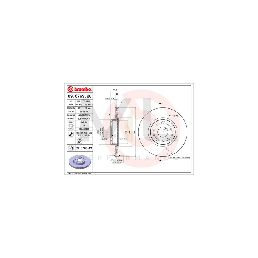 BREMBO 09.6769.20 Brake Disc for LANCIA Thesis (841) Internally Vented, with bolts/screws | ML Performance Car Parts