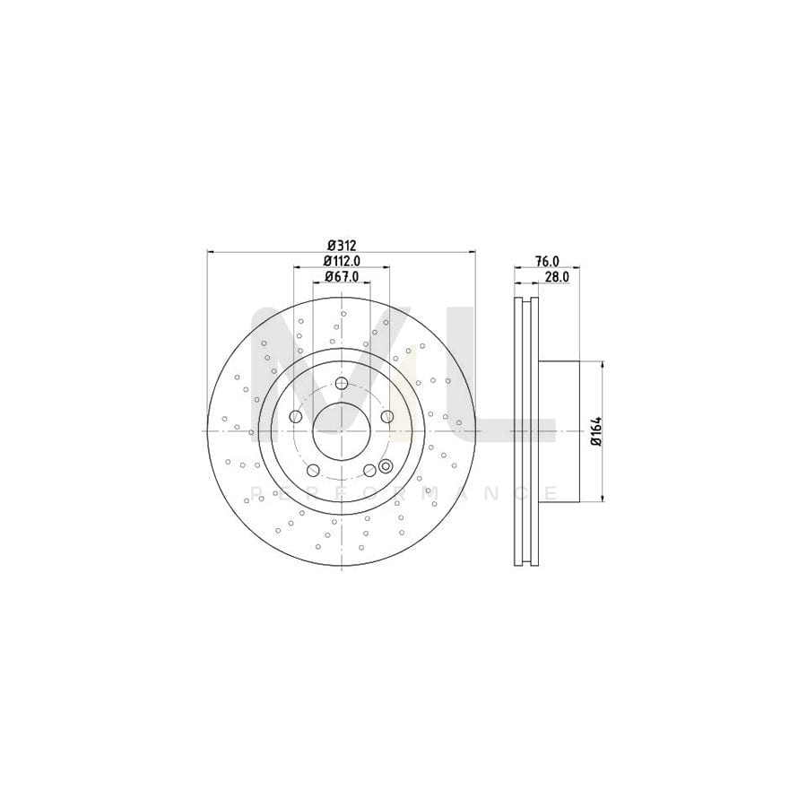 HELLA PRO 8DD 355 106-871 Brake Disc suitable for MERCEDES-BENZ S-Class Internally Vented, Perforated, Coated, without wheel hub, without wheel studs | ML Performance Car Parts