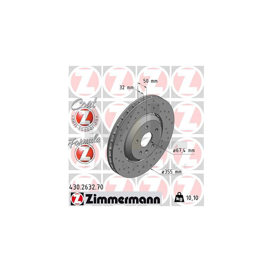 ZIMMERMANN FORMULA Z COAT Z 430.2632.70 Brake Disc Perforated, Two-piece brake disc, Vented, Coated, Alloyed / High-carbon | ML Performance Car Parts