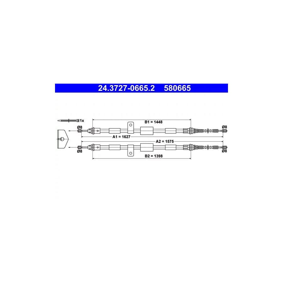 ATE 24.3727-0665.2 Hand Brake Cable For Ford Ka Hatchback (Rb)