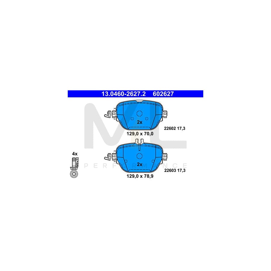 ATE 13.0460-2627.2 Brake pad set excl. wear warning contact, prepared for wear indicator, with brake caliper screws | ML Performance Car Parts