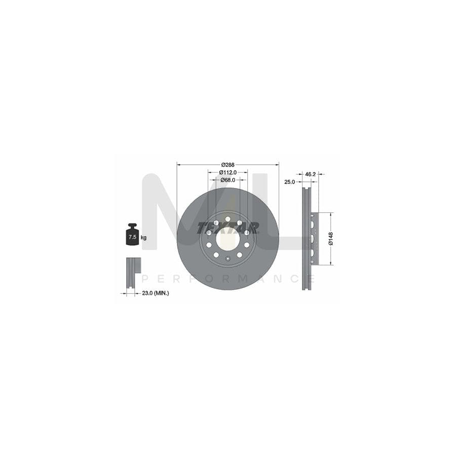 TEXTAR PRO 92057603 Brake Disc Externally Vented, Coated, without wheel hub, without wheel studs | ML Performance Car Parts