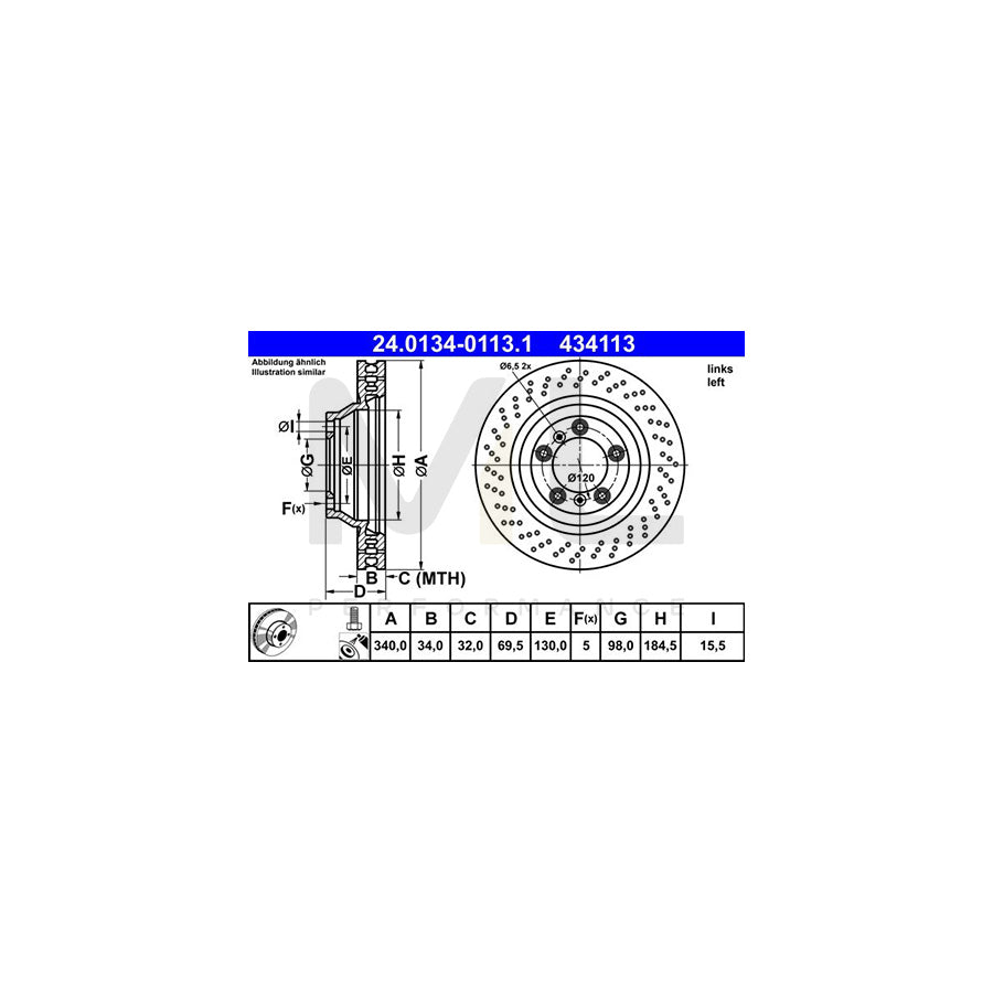 ATE 24.0134-0113.1 Brake Disc Perforated / Vented, Coated, Alloyed / High-carbon, with bolts/screws | ML Performance Car Parts