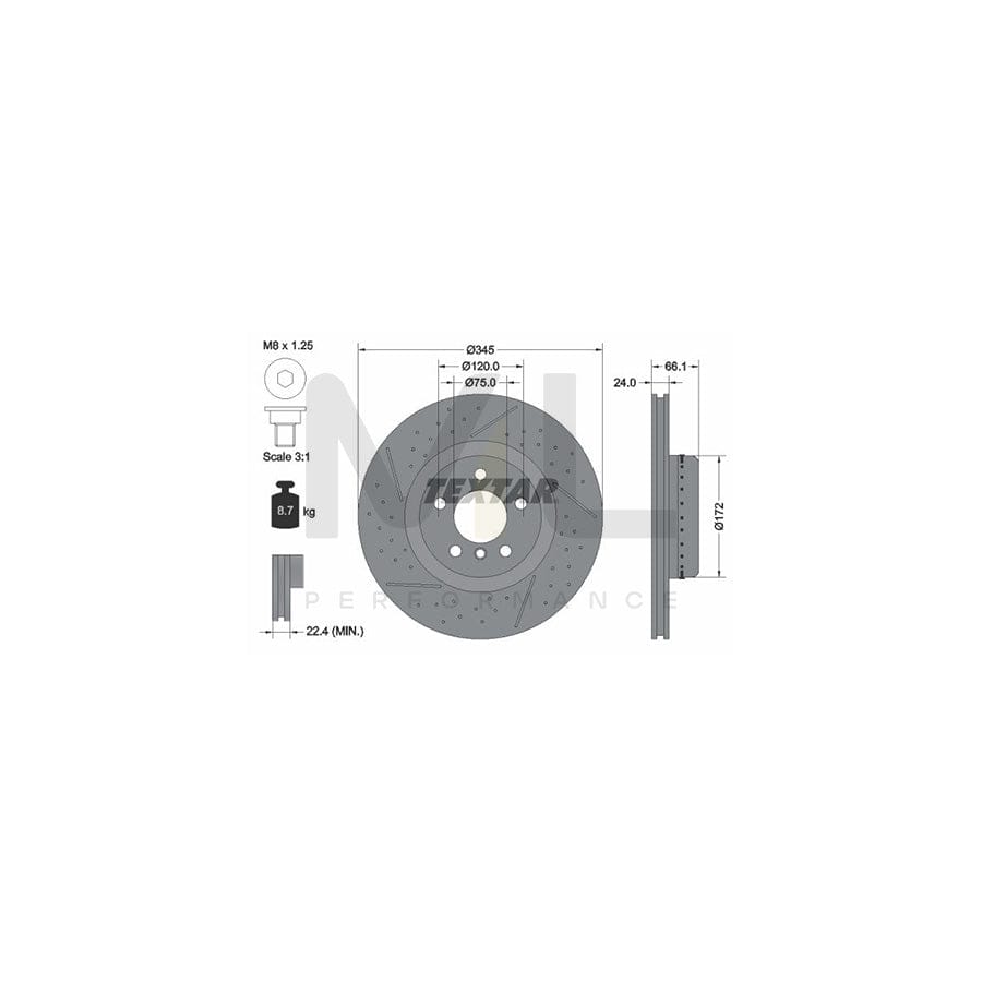 TEXTAR PRO+ 92265225 Brake Disc Drilled dimples, Internally Vented, Slotted, Two-piece brake disc, Coated, High-carbon, with bolts/screws, without wheel hub, without wheel studs | ML Performance Car Parts