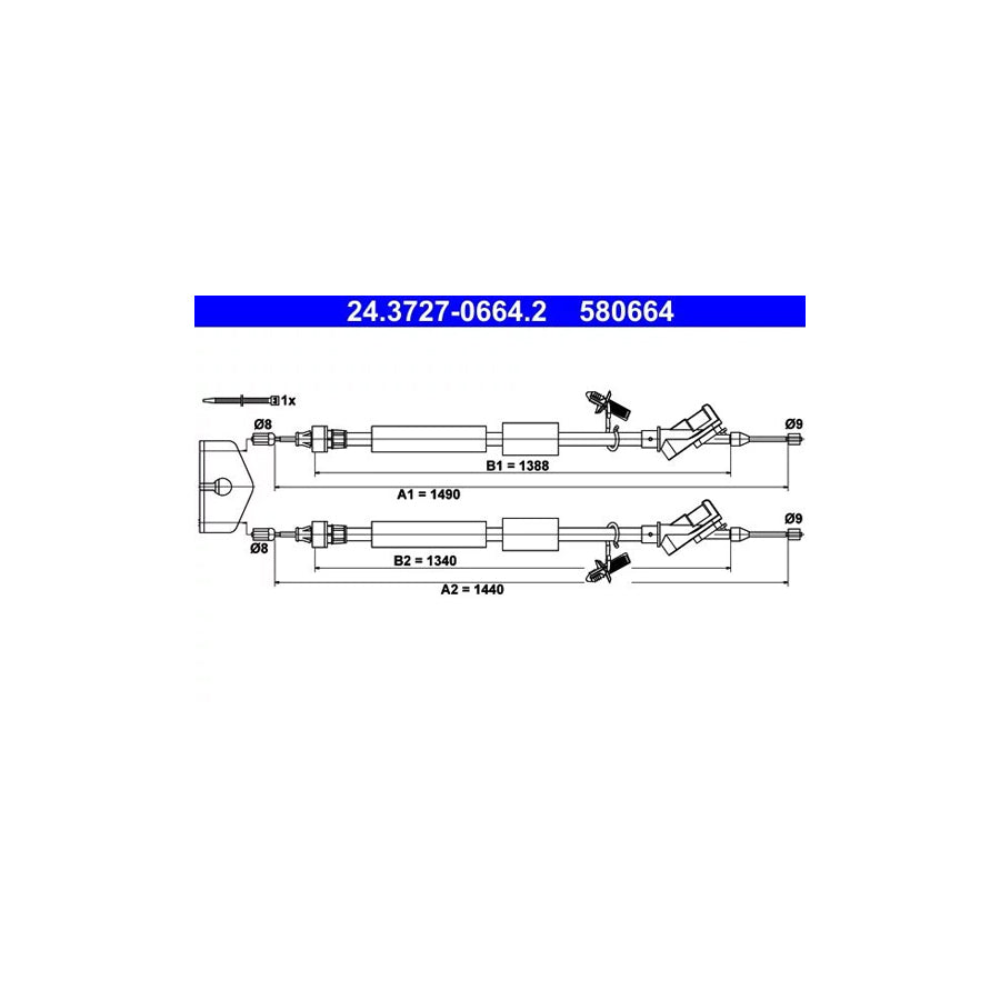 ATE 24.3727-0664.2 Hand Brake Cable For Ford Focus