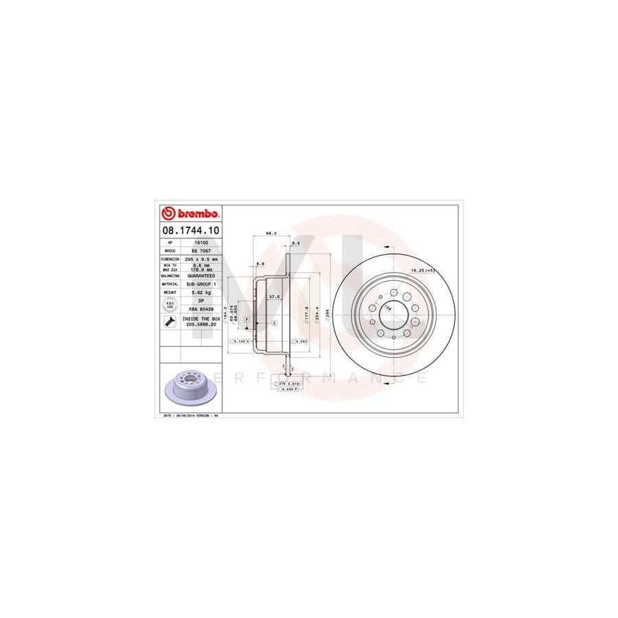 BREMBO 08.1744.10 Brake Disc Solid, with bolts/screws | ML Performance Car Parts