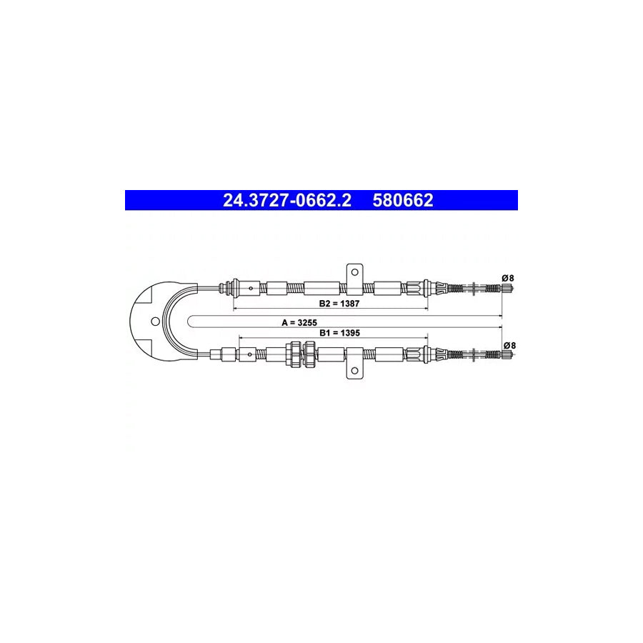 ATE 24.3727-0662.2 Hand Brake Cable For Ford Fiesta Mk3 Hatchback (Gfj)