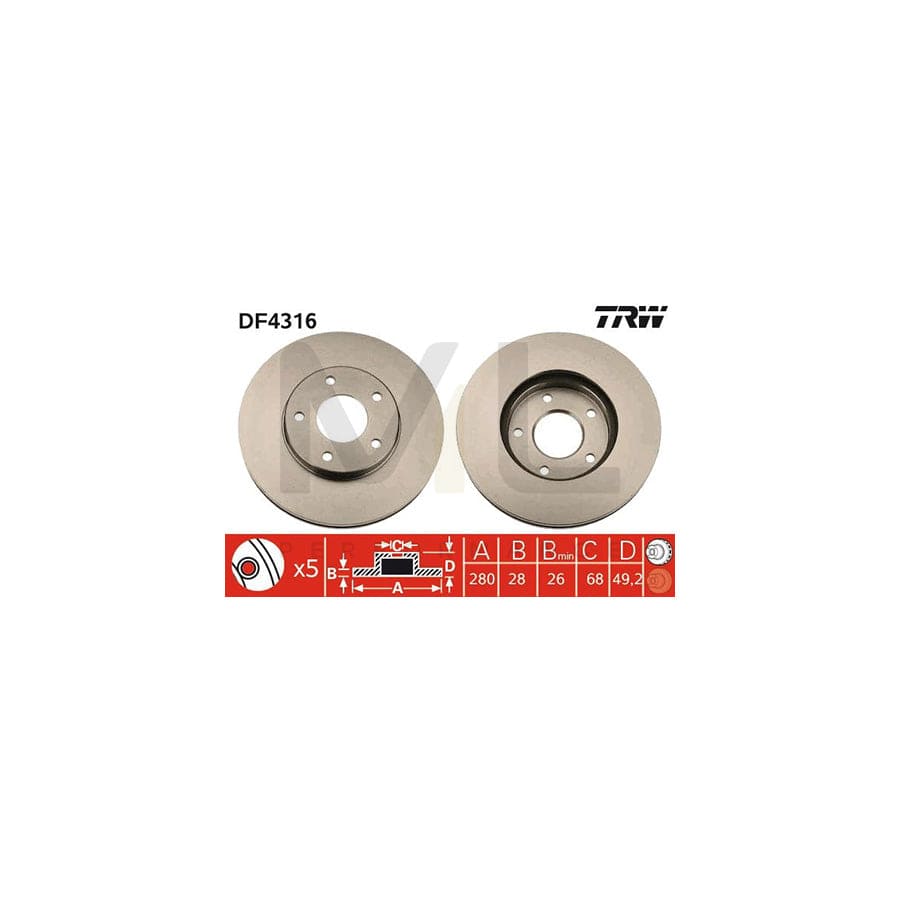 TRW DF4316 Brake Disc Vented, Painted | ML Performance Car Parts