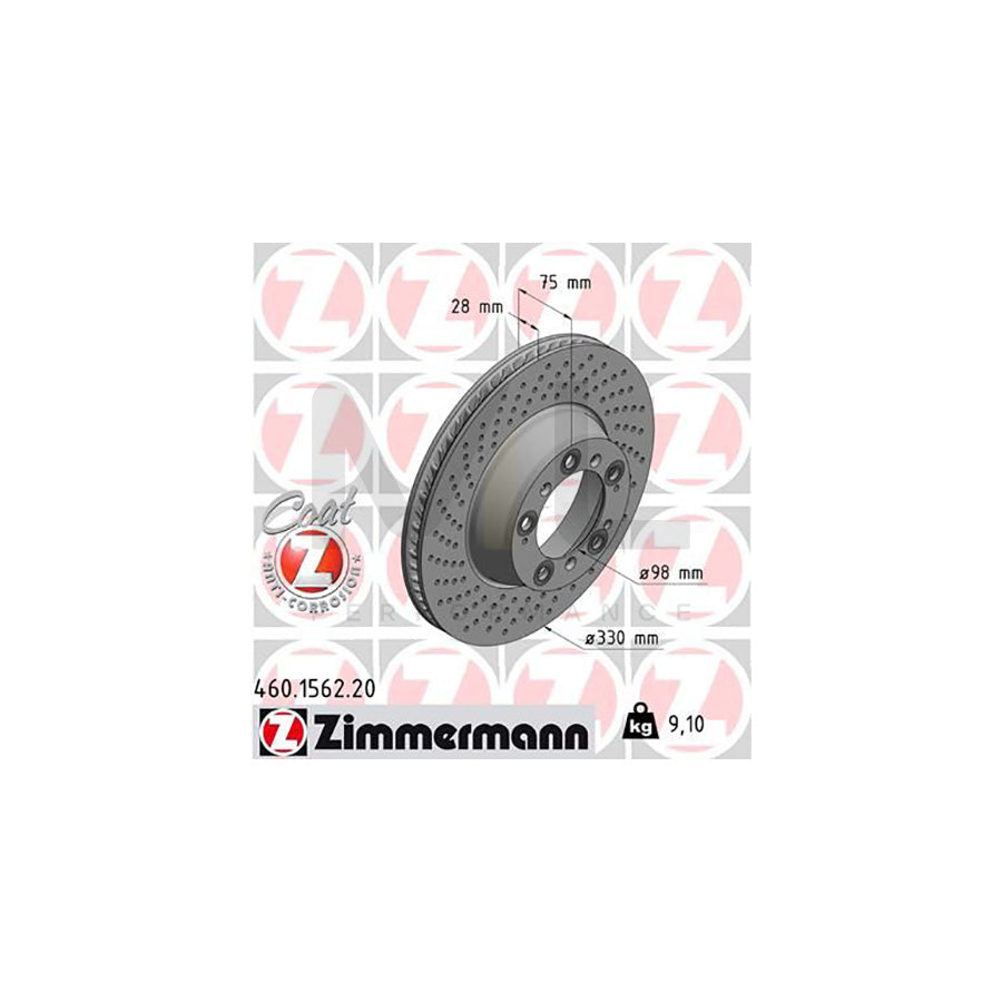 ZIMMERMANN COAT Z 460.1562.20 Brake Disc for PORSCHE 911 Internally Vented, Perforated, Coated | ML Performance Car Parts