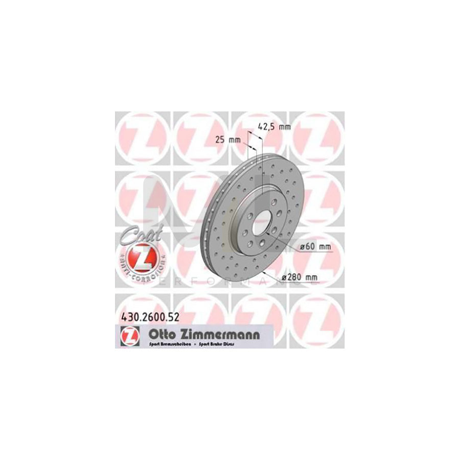 ZIMMERMANN SPORT COAT Z 430.2600.52 Brake Disc Internally Vented, Perforated, Coated, High-carbon | ML Performance Car Parts