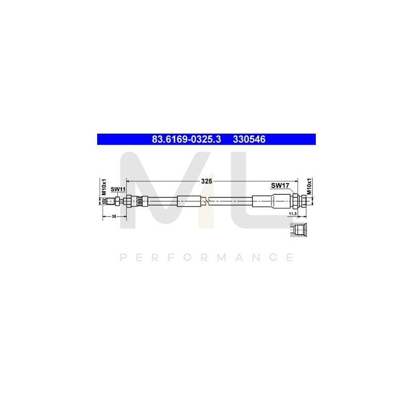 ATE 83.6169-0325.3 Brake Hose for SAAB 9000 325mm, M10x1 | ML Performance Car Parts