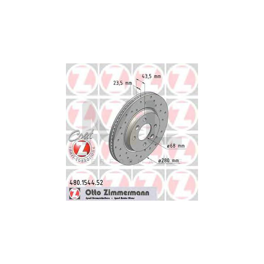 ZIMMERMANN 480.1544.52 Brake Disc Internally Vented, Perforated, Coated | ML Performance Car Parts