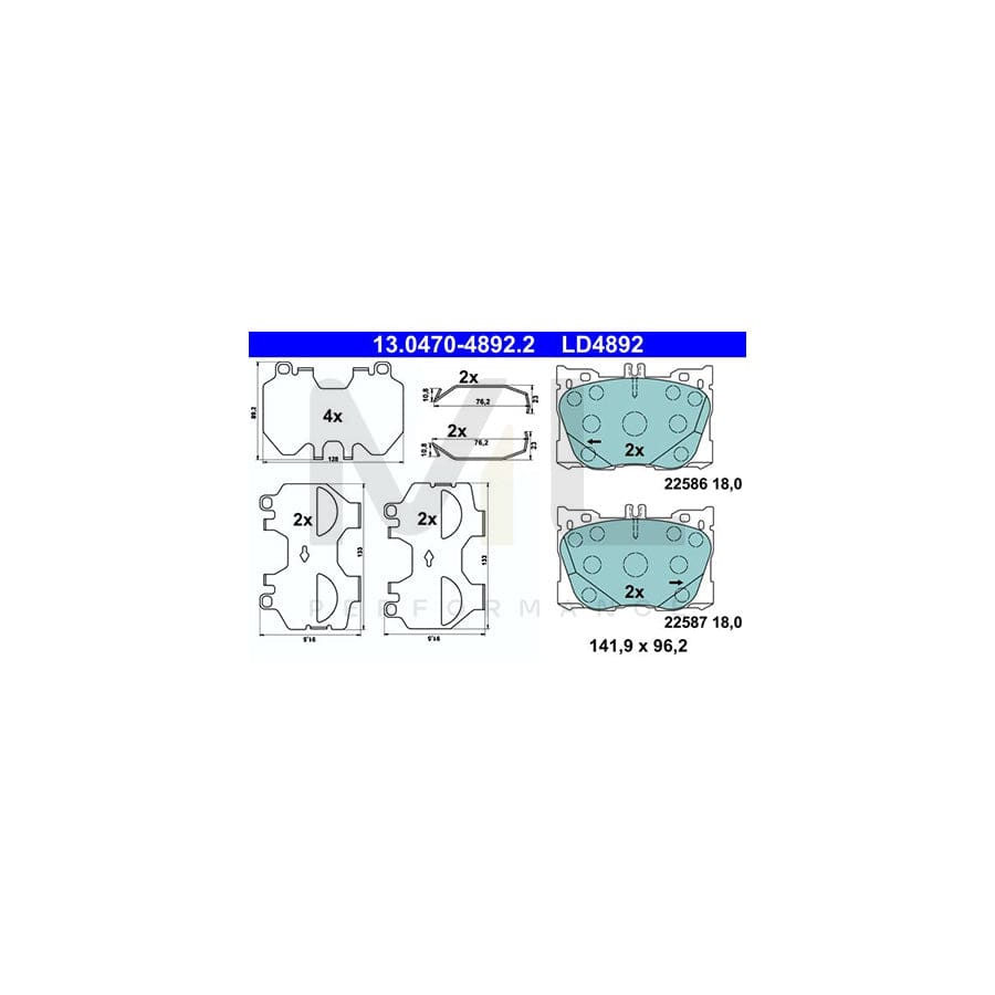 ATE 13.0470-4892.2 Brake pad set excl. wear warning contact, prepared for wear indicator, with anti-squeak plate, with accessories | ML Performance Car Parts