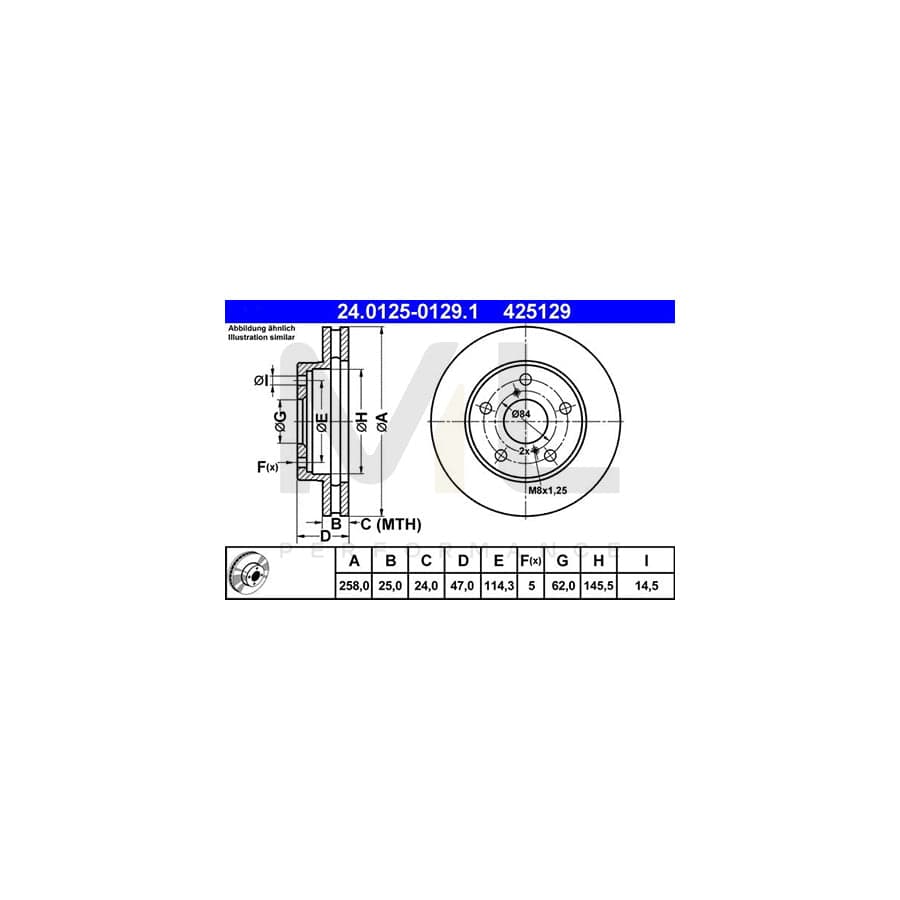 ATE 24.0125-0129.1 Brake Disc for TOYOTA MR2 II Coupe (W20) Vented | ML Performance Car Parts