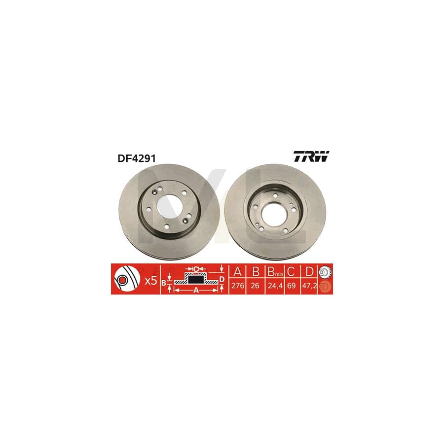 TRW DF4291 Brake Disc Vented, Painted | ML Performance Car Parts