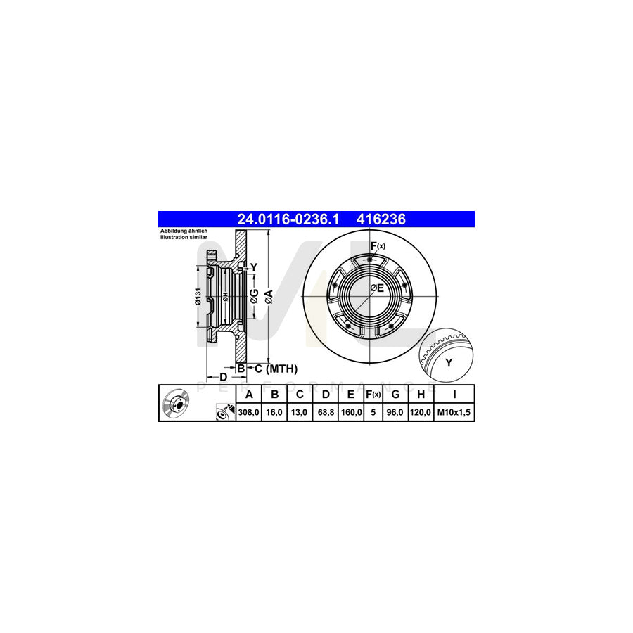 ATE 24.0116-0236.1 Brake Disc Solid, Coated, with ABS sensor ring | ML Performance Car Parts