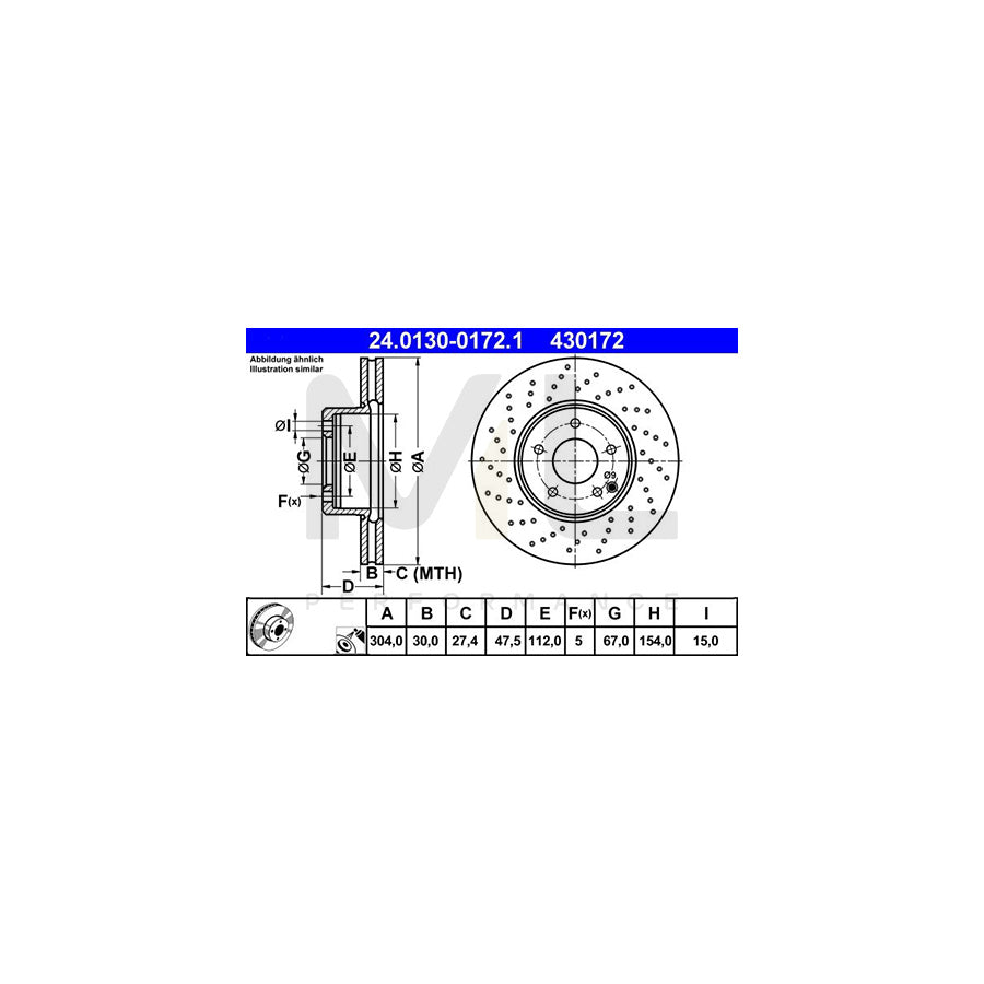 ATE 24.0130-0172.1 Brake Disc suitable for MERCEDES-BENZ S-Class Saloon (W220) Perforated / Vented, Coated, Alloyed / High-carbon | ML Performance Car Parts