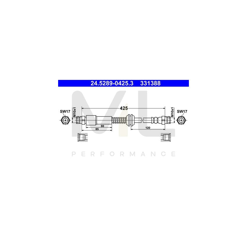 ATE 24.5289-0425.3 Brake Hose for VW CADDY 425mm | ML Performance Car Parts