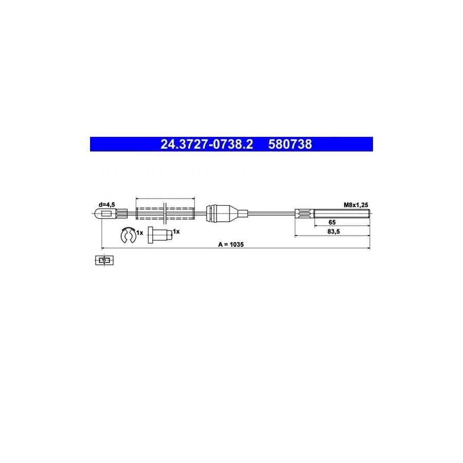 ATE 24.3727-0738.2 Hand Brake Cable