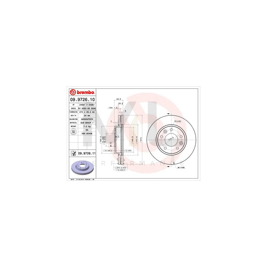 BREMBO 09.9726.10 Brake Disc for KIA SEDONA Internally Vented | ML Performance Car Parts