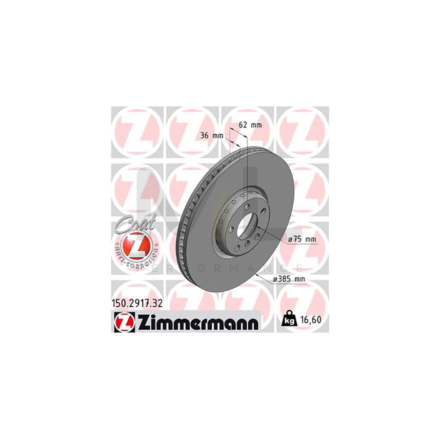 ZIMMERMANN FORMULA F COAT Z 150.2917.32 Brake Disc Internally Vented, Two-piece brake disc, Coated, High-carbon | ML Performance Car Parts