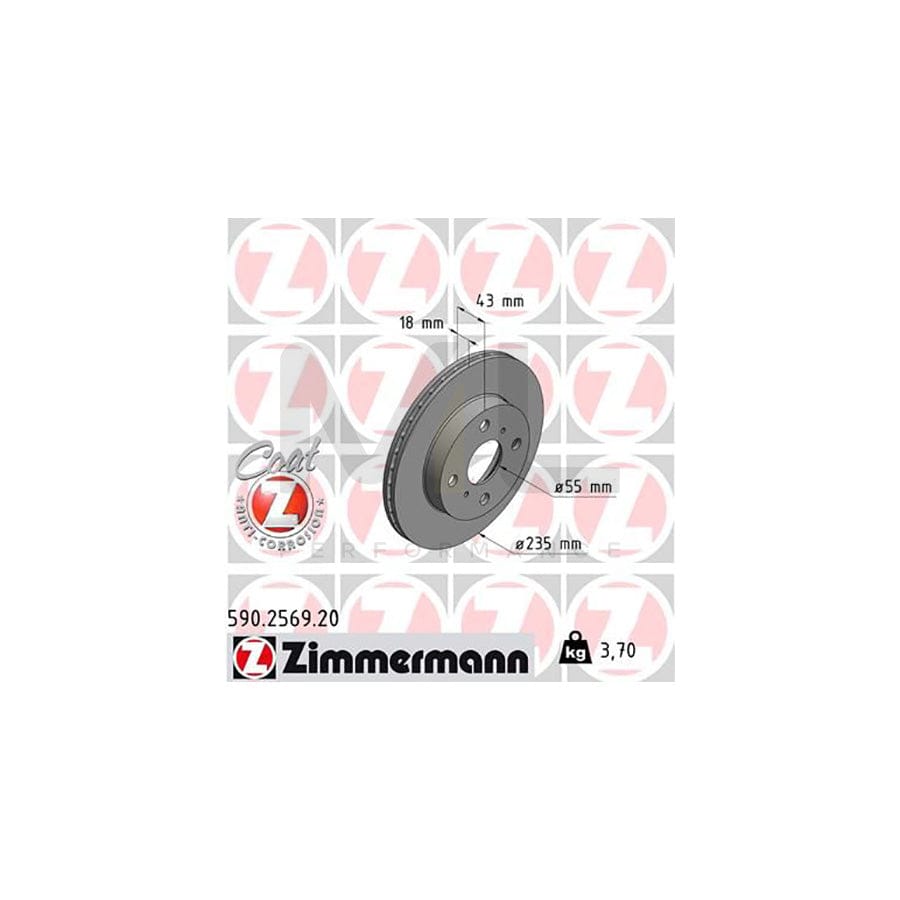 ZIMMERMANN COAT Z 590.2569.20 Brake Disc for TOYOTA YARIS Internally Vented, Coated | ML Performance Car Parts