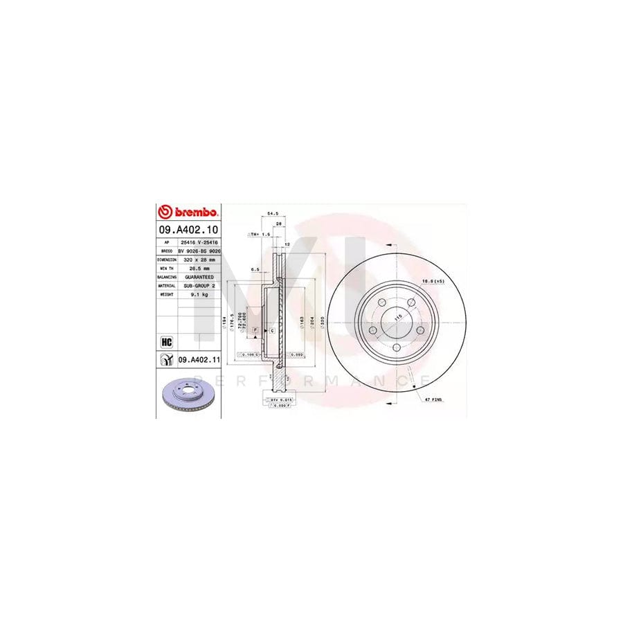 BREMBO 09.A402.10 Brake Disc Internally Vented, High-carbon | ML Performance Car Parts