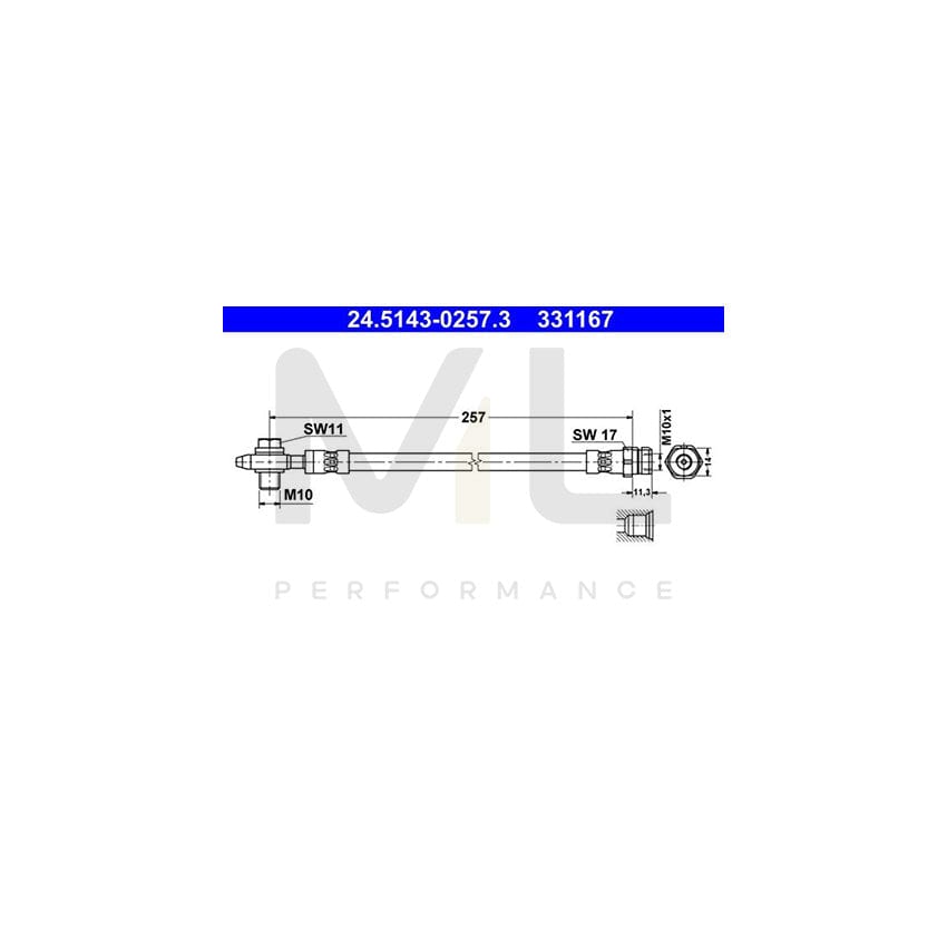 ATE 24.5143-0257.3 Brake Hose 257mm, M10x1 | ML Performance Car Parts