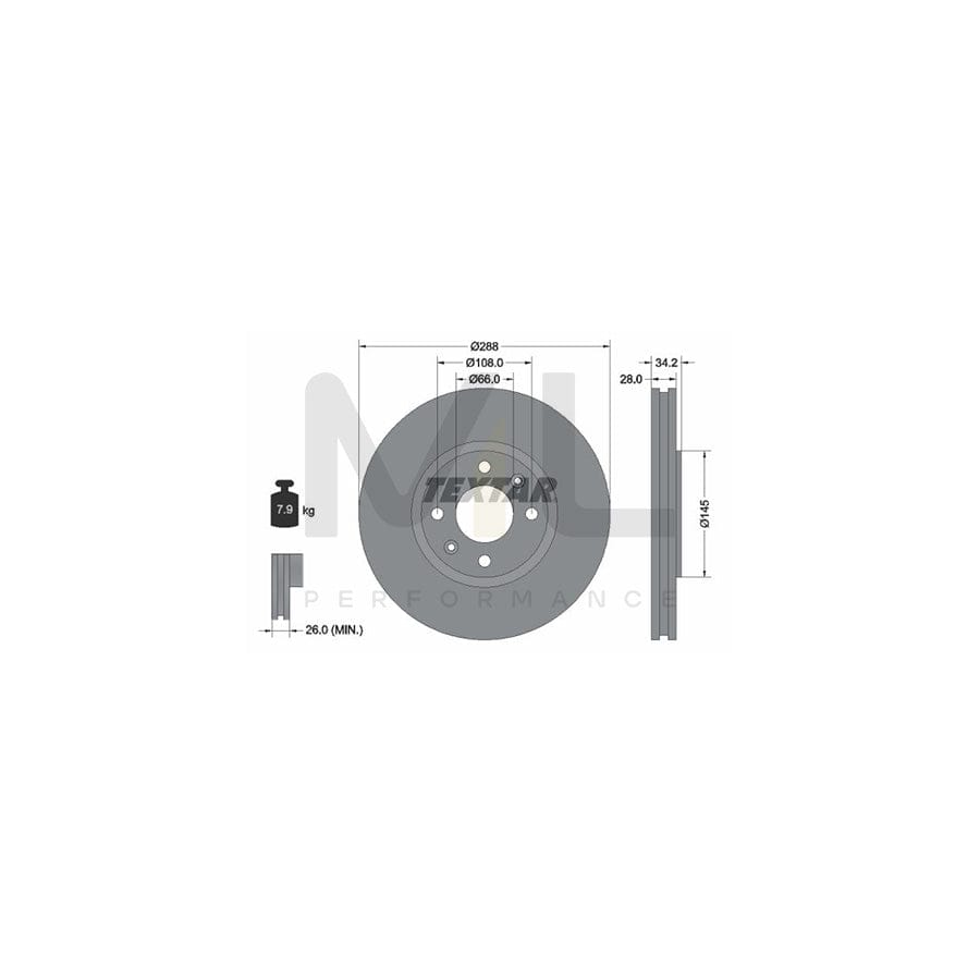 TEXTAR 92107800 Brake Disc Externally Vented, without wheel hub, without wheel studs | ML Performance Car Parts