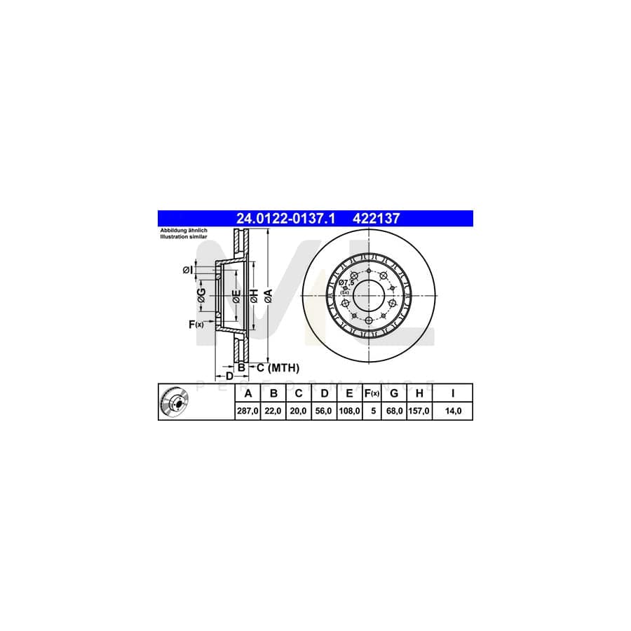 ATE 24.0122-0137.1 Brake Disc Vented | ML Performance Car Parts