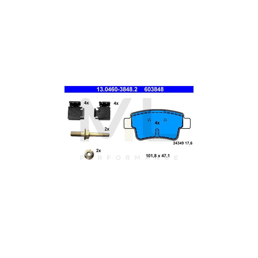 ATE 13.0460-3848.2 Brake pad set excl. wear warning contact, not prepared for wear indicator, with accessories | ML Performance Car Parts