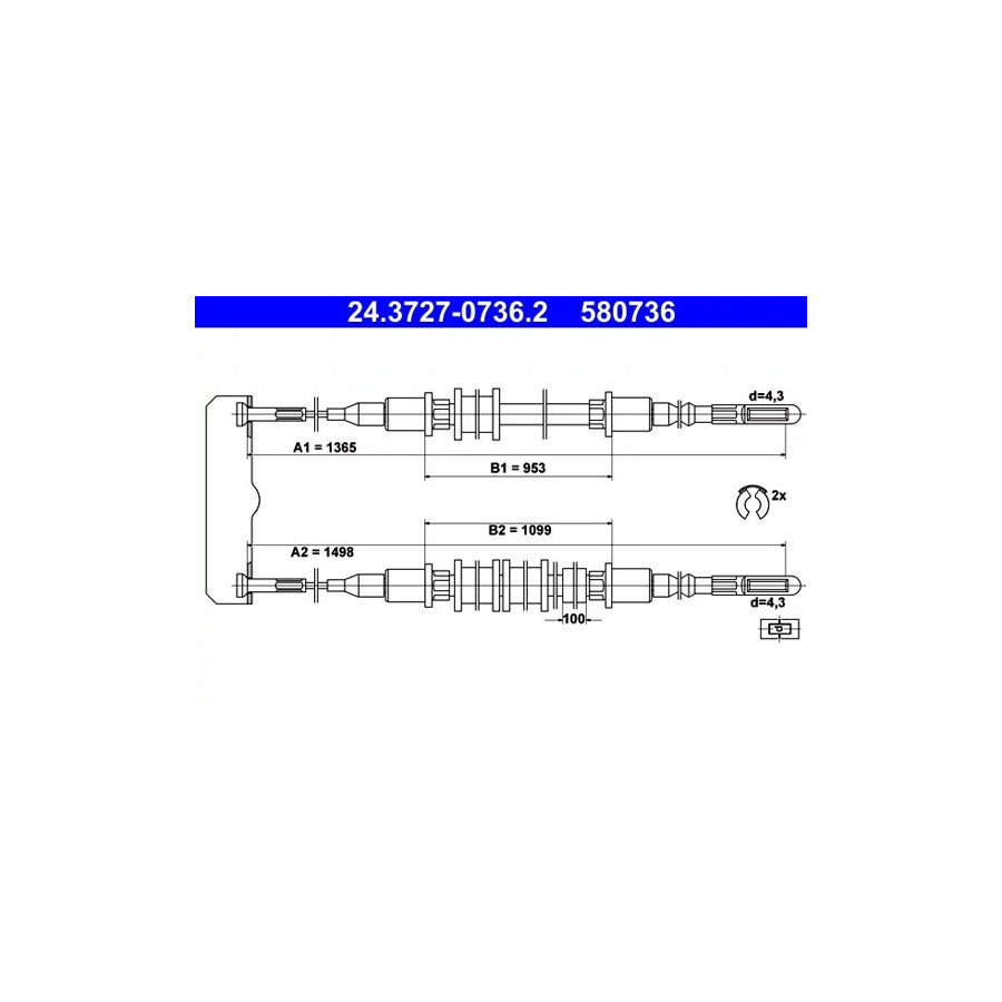 ATE 24.3727-0736.2 Hand Brake Cable