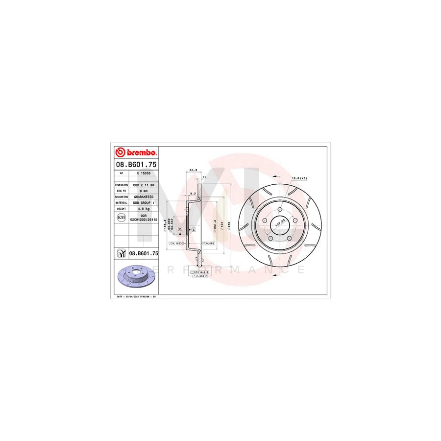 BREMBO 08.B601.75 Brake Disc Solid, Coated | ML Performance Car Parts