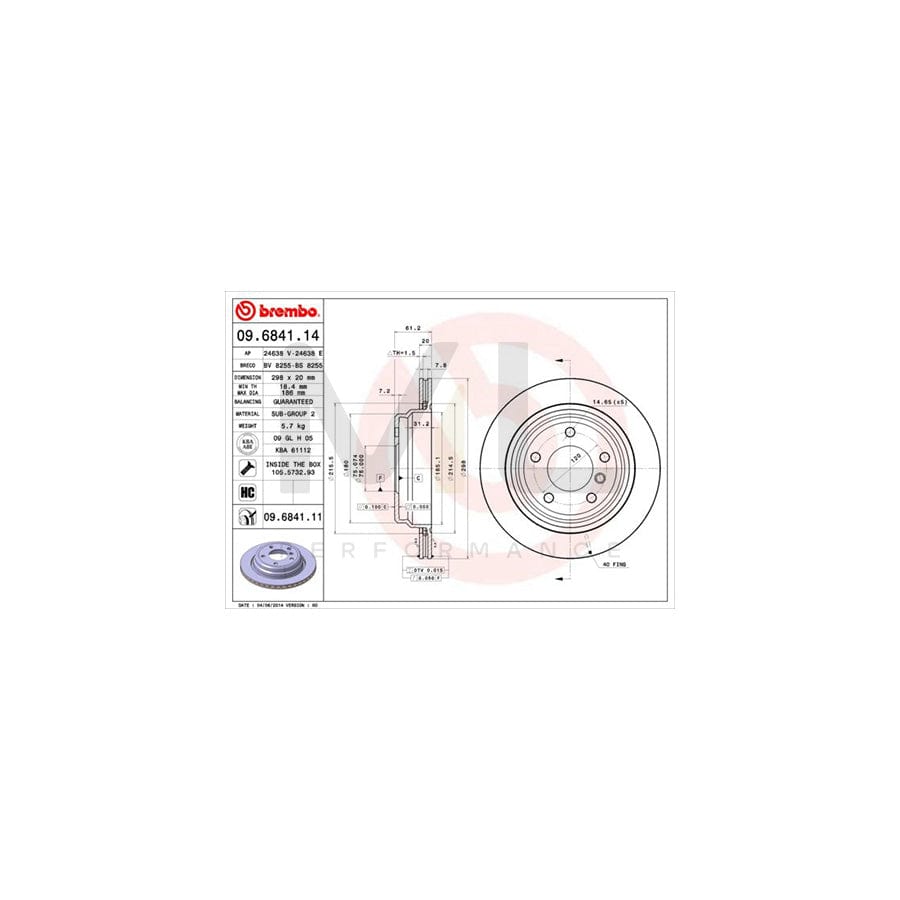 BREMBO 09.6841.14 Brake Disc Internally Vented, High-carbon, with bolts/screws | ML Performance Car Parts