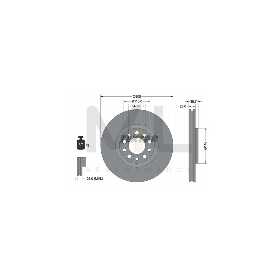 TEXTAR PRO 92145003 Brake Disc Internally Vented, Coated, without wheel hub, without wheel studs | ML Performance Car Parts