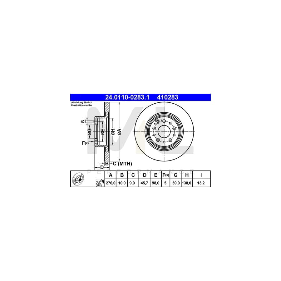 ATE 24.0110-0283.1 Brake Disc Solid, Coated | ML Performance Car Parts