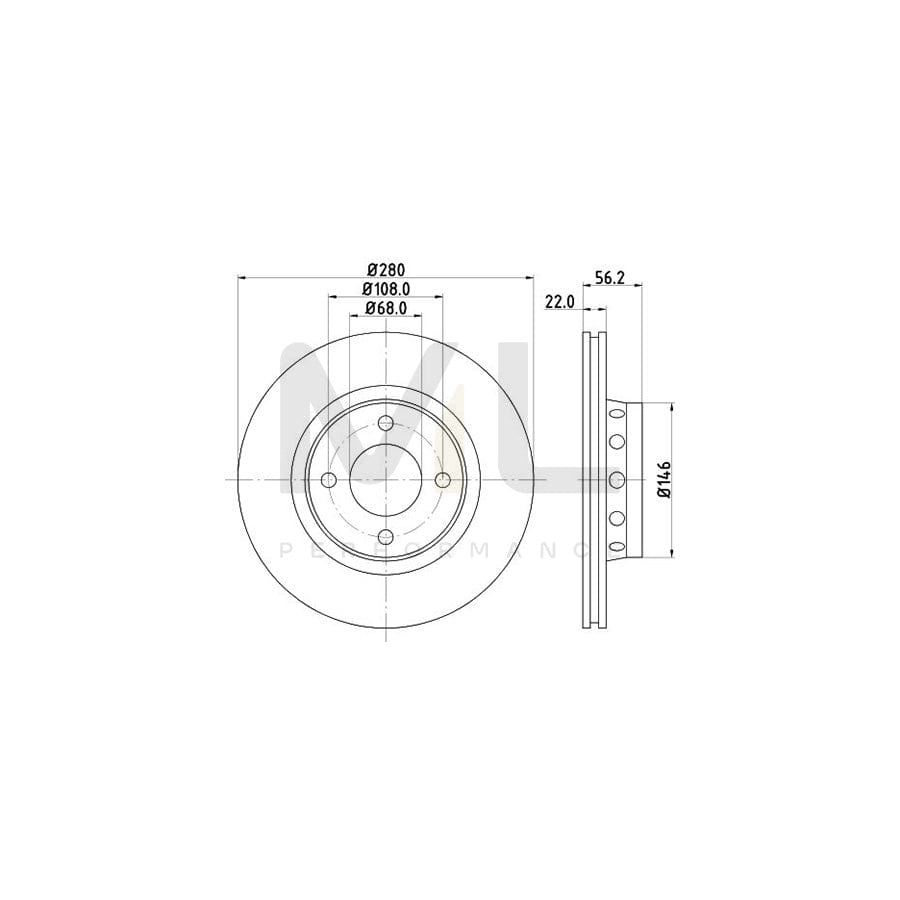 HELLA PRO High Carbon 8DD 355 127-131 Brake Disc Externally Vented, Coated, High-carbon, without wheel hub, without wheel studs | ML Performance Car Parts