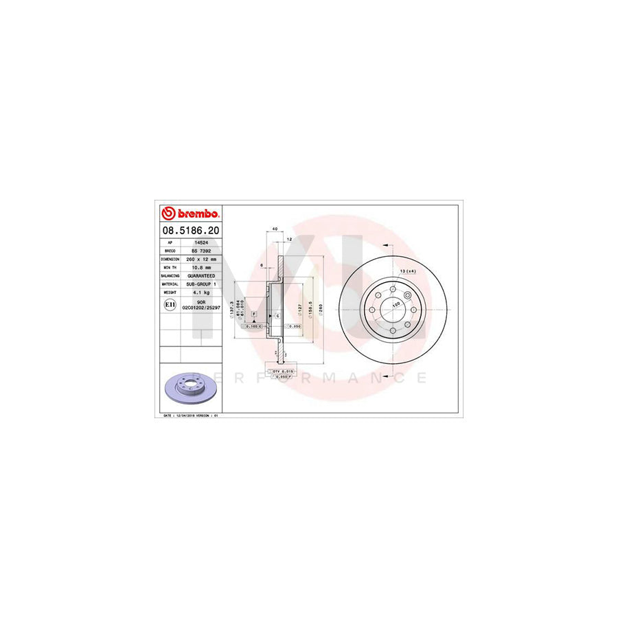 BREMBO 08.5186.20 Brake Disc Solid | ML Performance Car Parts